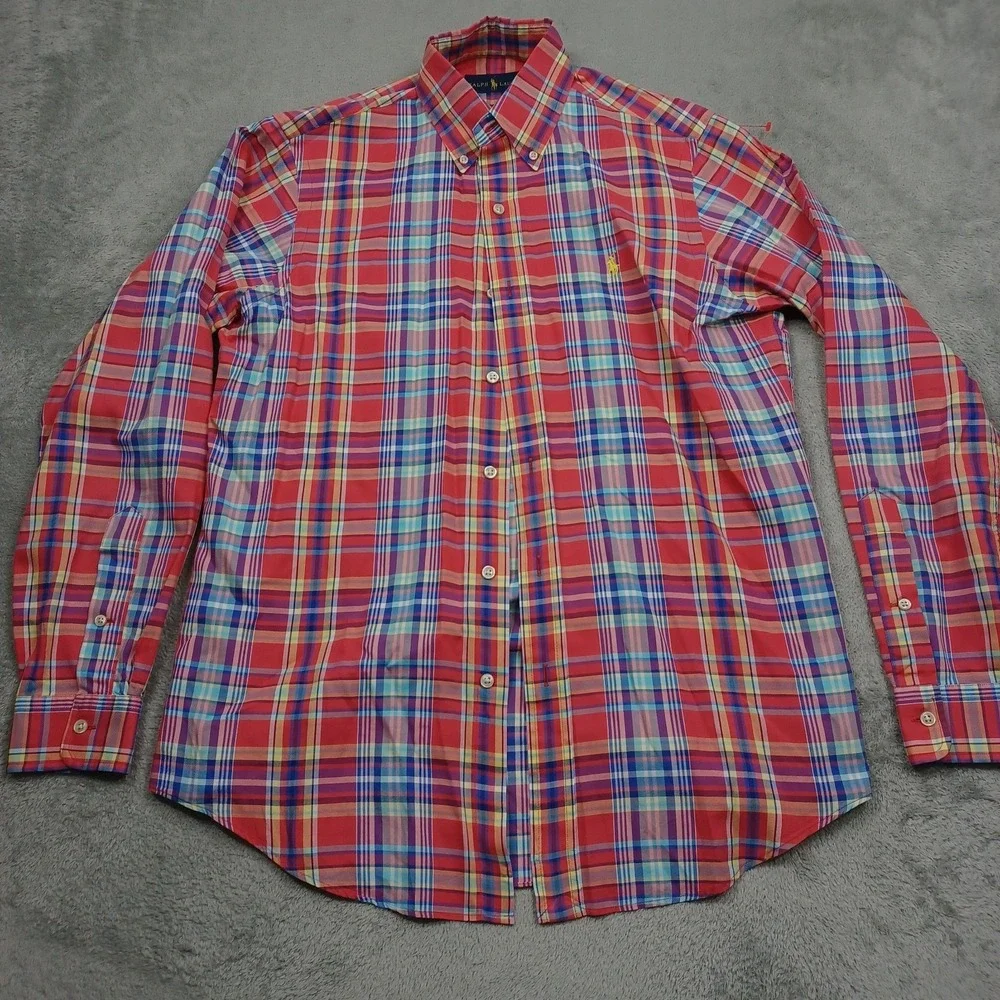 Ralph Lauren Shirt Mens Small Red Plaid Long Sleeve Button Down Preppy A4